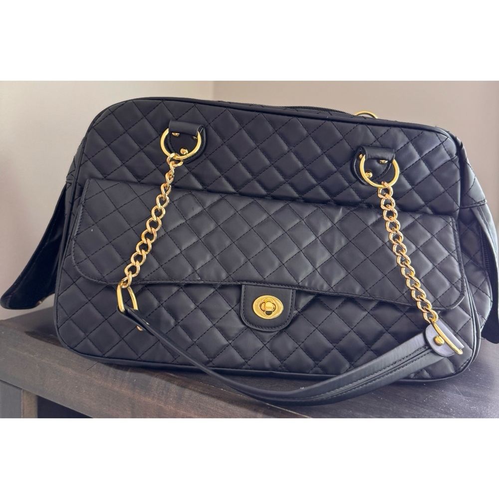 Black Quilted Chain Shoulder Bag for Pets